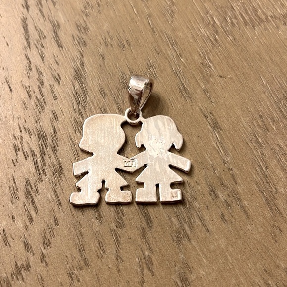 Vintage 90’s Silver Tone Mom Girl and Boy Necklace Charm Pendant - Picture 3 of 4